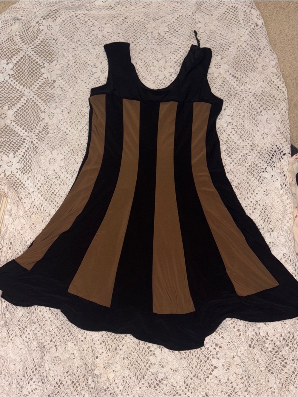 Jessica Black and Brown Striped Sleeveless Mini Dress